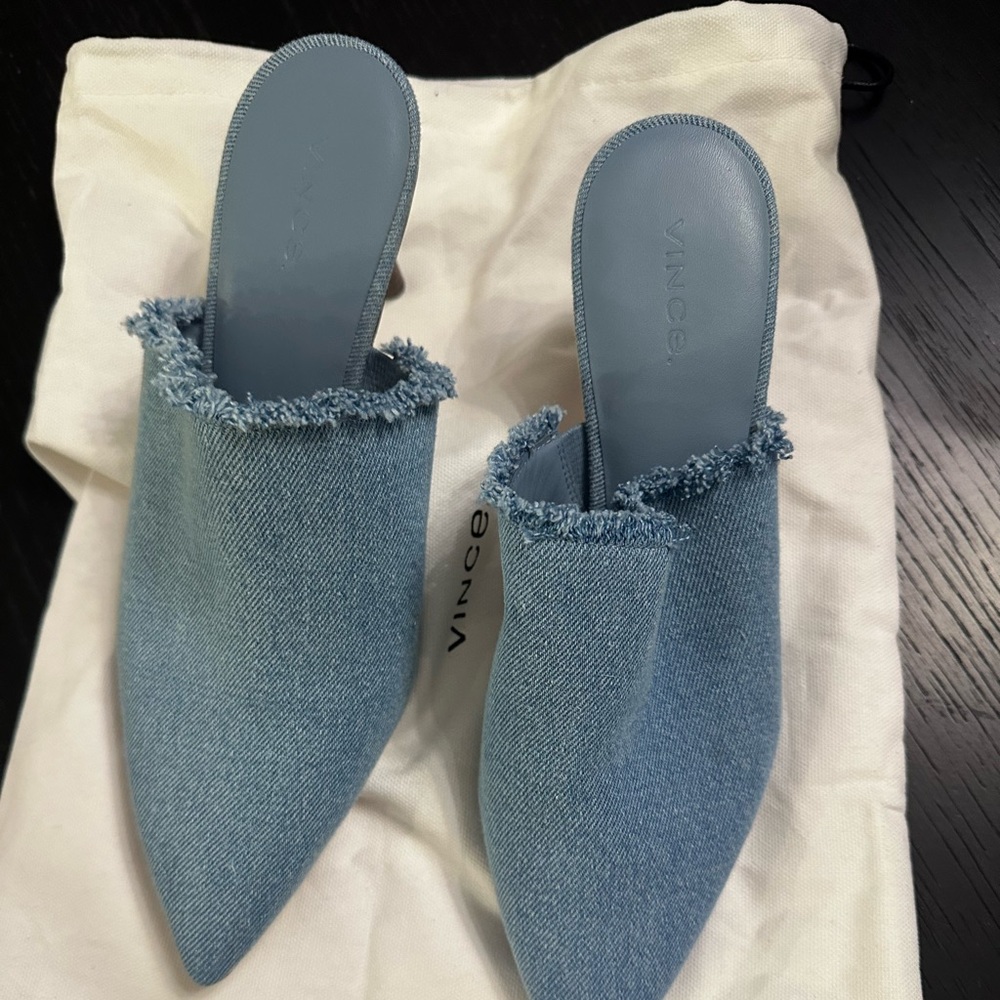 Vince Frayed Edge Denim Mules